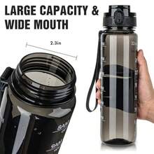 ODEY - Botea de agua de 32 onzas, duradera y a prueba de fugas, motivaciona con marcador de tiempo, Tritan, sin BPA, boca ancha, gimnasio, viajes, hogar, escuea, oficina, negro caro 1 botea - Negro claro - Ver 4