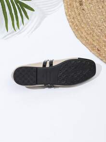 Spring & Autumn Mary Jane Shoes For Women, Uniform Style Small Leather Shoes With Double Straps, Plus Size Color Block Lacquered Leather, All Season - Apricot - View 9