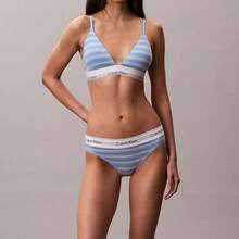 Calvin Klein Icon Cotton Modal Lightly Lined Triangle Bralette QF8498 - Pulse Stripe Blue Descent - View 2