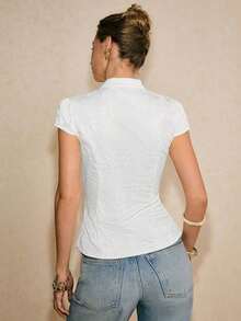 Blusa elegante con hebilla Pipa, estilo chino nuevo, para verano - Blanco 2 - Ver 2