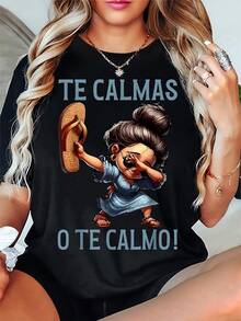 Una camiseta casual para mujer con cuello redondo y mangas cortas, con un diseño de fe religiosa con una estampa de Dios - Negro - Ver 6