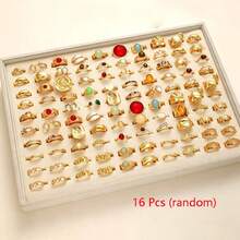 7/16pcs Geometric Shape Ring Set, Elegant Luxury Mixed Styles, Couple Rings For Party, Wedding, Daily Wear, Fashion Jewelry Gift, Random Assortment - Gold - View 10