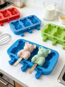 3-In-1 Cartoon Bear Popsicle Mold |   DIY Ice Cream Mold |   Comes With 50 Wooden Sticks |   Cute Design |   Kids Craft/Party/Picnic |   Silicone4th Of July - Màu xanh dương + 50 que gỗ - Xem 1