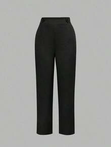 Pantalones elegantes y casuales de moda para mujer con bolsillos en ángulo y detalles de botones, adecuados para ir al trabajo, color negro, primavera - Amarillo verdoso - Ver 6