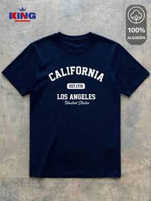 King T-shirt Playera 100% algodón de excelente calidad, esta playera garantiza una suavidad excepcional al tacto, cuello redondo con estampado "California Los Angeles Varsity" y manga corta - Azul Marino - View 2