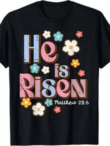 % algodón, 1 pieza, para mujer - Ropa religiosa de la Iglesia de la Resurrección de Jesús, camiseta cómoda de manga corta informal, con estampado de motivos religiosos, ropa de Pascua adecuada para todas las estaciones, se puede usar como capa base en primavera y otoño o sola en verano, unisex, adecuada para amigos, camiseta moderna de algodón de alta calidad. - negro - Ver 6