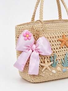 1 pieza Llavero con lazo blanco, Dije de bolso estilo bohemio, Colgante de flor de mariposa rosa - Rosa - Ver 3