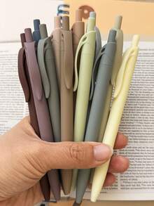 12 PCS Earthy Tone Ballpoint Pens For Note Taking, Ball Pens Black Ink, Retractable Cute Pen Fine Point 0.5mm For Journaling, Back To School - Multicolor - View 4