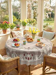 1/2pcs Tablecloth, Vintage European Floral Tablecloth, Polyester Material, Square Or Round Options, Suitable For Kitchen, Dining Room, Coffee Table, Picnic, Countryside Decor, Table Protection, Holiday Decoration, Elegant Scroll Pattern And Red Rose Design, Vintage Chic Style, Multi-Scenario Applicable - Multicolor - View 13