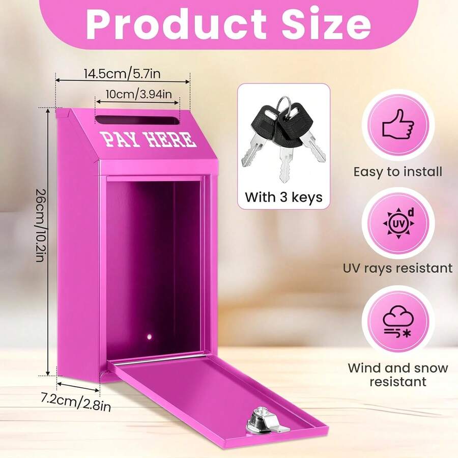 Cash Box Money Collection Metal Donation Box With Lock Wall Mount Pre Drilled Mailbox Delivery Ballot For Home Office Outdoor Self Serve Stand In Black, Measuring 10.2 X 5.7 X 2.8 Inch - Red - View 1