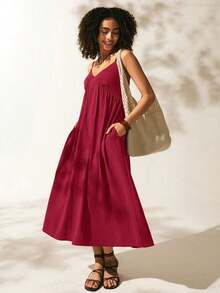 fsvsEaselle Vestido de tirantes sólidosdvs INMN - Burdeos - Ver 7