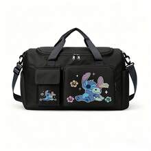 Miniso Sac de sport et de voyage Disney Stitch & Scrump Tropical Flower, sac de sport noir pour les voyages de nuit et l'entraînement - Noir - Voir 6