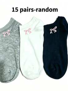 15/10/5/1 Pairs Women Short Socks/Invisible Socks, White/Black/Gray, Cute Cartoon Pattern, Breathable Moisture-Wicking Soft Comfortable, Suitable For Holiday, Sports, Casual, Business, Daily Wear, Random Color Combination - Multicolor - View 15