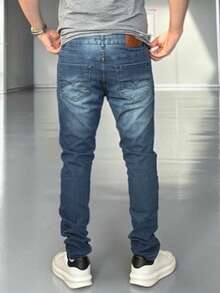 Men's Slim Fit Premium Denim Jeans With Elastane Lycra - 藍色亞拉臘 - 查看 4