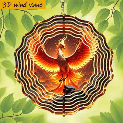 1 chiếc hình phượng hoàng tái sinh 3D kích thước 10in*10in có móc xoay, đồ trang trí sân vườn ngoài trời sáng tạo tự làm 360°, không cần điện (không bao gồm mặt dây chuyền), kiểu dáng ngẫu nhiên.