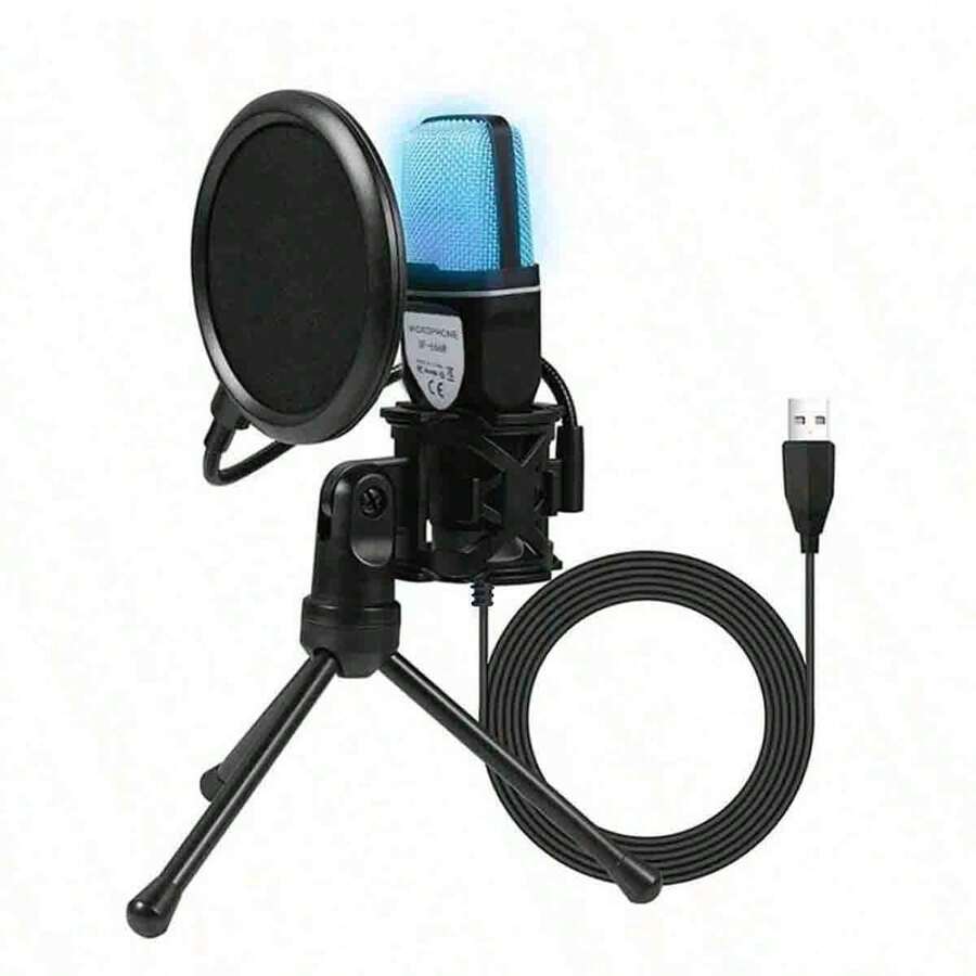 USB RGB Condenser Microphone With Noise Cancellation, Wired Gaming Microphone Suitable For Podcasting, Recording Studio, Live Streaming, Laptop, Desktop
