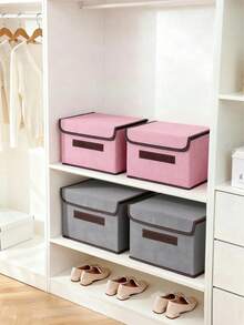 2/1 Large + Small/Set Pink Foldable Storage Box, Nordic Minimalist Style Non-Woven Fabric Material Rectangular Large Capacity Clothing Storage Box, Thickened Moisture-Proof Wear-Resistant With Lid Storage Box, Storage Organizer Box - Light Pink - View 5