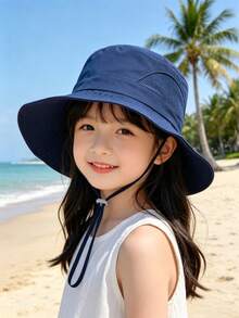1pc Kids' Solid Color Bucket Hat, Adjustable Windproof Cord, Fashionable Versatile Sun Protection, Essential For Boys And Girls Outdoor, Holiday, Beach Party In Summer - Multicolor - View 1