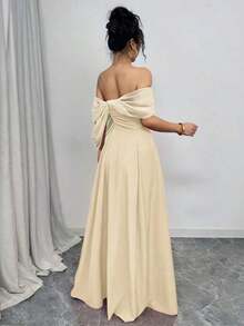 xheRafferiza Vestido entero con cuello alto retorcido y cintura con drapeado sin tirantes para mujeresxhe - Albaricoque - Ver 2