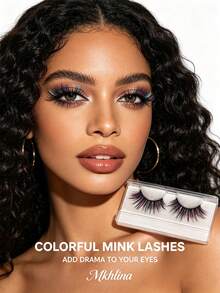 Mkhlina Ombre Rainbow Faux Mink Lashes, Wispy Fluffy Colored False Eyelashes, 3D Dramatic Volume Lashes For Festival & Stage Makeup - Fluffy Lashes - View 8
