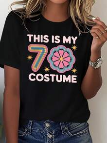 Women's Vintage 70s T-Shirt - Authentic Retro Disco Party Outfit, Printed With The Slogan "This Is My Outfit", Floral And Star Designs, Suitable For Theme Parties And Everyday Casual Wear. - 黑色 - 查看 1