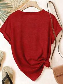 2026 Summer ELYSIAN WEAR Women's T-Shirt 180G, Casual Loose Fit, Crew Neck, Short Sleeve, Graphic Print With The Humorous Phrase "I May Be Laid-Back, But I Can Bend Forward Real Fast." Ideal For Everyday Wear, Comfortable And Soft, Made From A Cotton Blend, Suitable For Women Who Love Humor And Relaxed Style. Loose And Comfortable Graphic Tees. - 紅色 - 查看 2