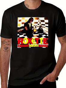 Camiseta de Verano Estilo Vintage Americano con Estampado Divertido de la Banda Roxette<crash boom="" bang="">Estampado de la portada, Unisex - Negro - Ver 1