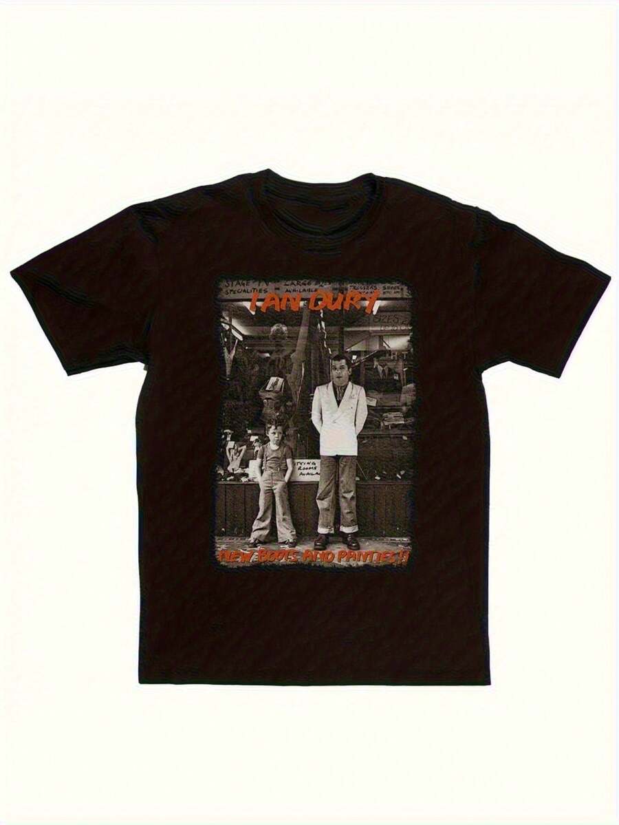 Men's Vintage Ian Dury And The Brockheaders Band T-Shirt - Features The Iconic Slogan "I'm Not A Pun" And Stage Photo Print, Vintage Music Tee, Suitable For Everyday Casual Wear, Theme Parties, Birthday Gatherings, Loose Fit For All Seasons (Black). - 黑色 - 查看 1