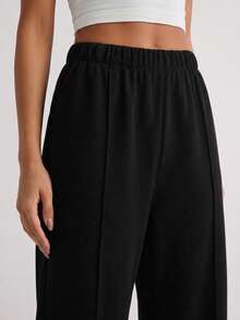 Women's Casual Solid Color Wide Leg Pants - Black - View 6