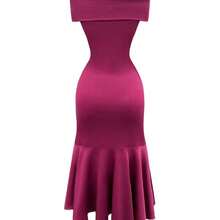 guang zhou mi qian shang mao  Vestido ajustado con hombros descubiertos y efecto retorcido, elegante y sexy para mujer - Verde - Ver 3