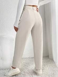 Pantalones zanahoria unicolor con fruncido - Albaricoque - Ver 2
