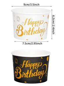 10pcs/20pcs/40pcs White Black Birthday Paper Bowls, Black And Gold/White And Gold Happy Birthday Print Snack Cups, Gold Foil Dessert Ice Cream Cups For Birthday Party,Baby-Shower,Festival,Events Men Women - Multicolor - View 2