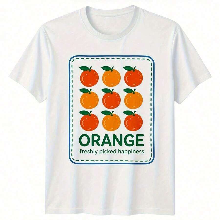 Short-Sleeved T-Shirt With Round Neck And Single-Sided Print, 220g Cotton, Breathable And Comfortable, For Men And Women, With A Graphic Design Of Freshly Harvested Orange Fruit. - 顏色 8 - 查看 1