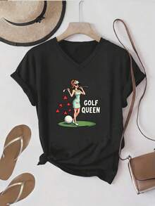 Talla grande - talla extra grande - camiseta de mujer, hecha de algodón puro, tela ligera y transpirable, diseño de cuello redondo, diseño estampado, corte de manga corta, adecuada para primavera y verano. - Negro - Ver 1