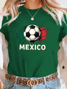 Talla grande - talla extra grande - camiseta de mujer, hecha de algodón puro, tela ligera y transpirable, diseño de cuello redondo, diseño estampado, corte de manga corta, adecuada para primavera y verano. - Verde - Ver 6
