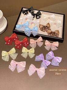 20pcs/Pack Cute Mesh Pearls Bow Hair Clips, Fresh Alligator Hair Clips For Girls - Multicolor - View 7
