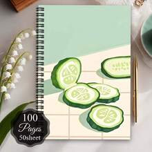 Humorous Kimchi Themed Spiral Notebook - A Travel Journal And Personal Planner With Quirky Korean Design, Light Green Background And Fresh Cucumber Pattern - C - View 4