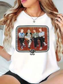 Women's T-Shirt With No Doubt Band Logo And Iconic Member Print - 95% Cotton / 5% Elastane, Loose Fit, Short Sleeve, Crew Neck, Casual Style With Iconic Logo And Annie Lennox-Style Design For Spring/Summer (Concerts, Casual Wear) - EasyCamiseta Cotton - 白色 - 查看 10