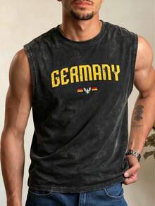 Áo tank top không tay in họa tiết Đức, phong cách đường phố thường ngày dành cho nam giới mùa hè của FRACTYR, kiểu dáng rộng rãi, cổ tròn, không tay, chất liệu mềm mại. - màu đen - Xem 2