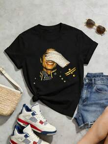 Camiseta de manga corta con cuello redondo suave y casual para mujer de verano |   Michael, Jk | Tops para salir, Estilo callejero europeo y americano, Casual deportivo, Estilo unisex, Estilo casual urbano, Tops bonitos, Generación Z, Curvas, Ropa Y2K, Camisetas divertidas, Tops de mujer, Conjuntos de vacaciones para mujer, Top lindo, Camiseta gráfica, Conjuntos de primavera, Camisetas holgadas, Ropa urbana retro, Estilo de los 90, Estilo de los 2000, Subcultura, Top negro, Tops blancos, Conjunto de fiesta de los 90. - Negro - Ver 6