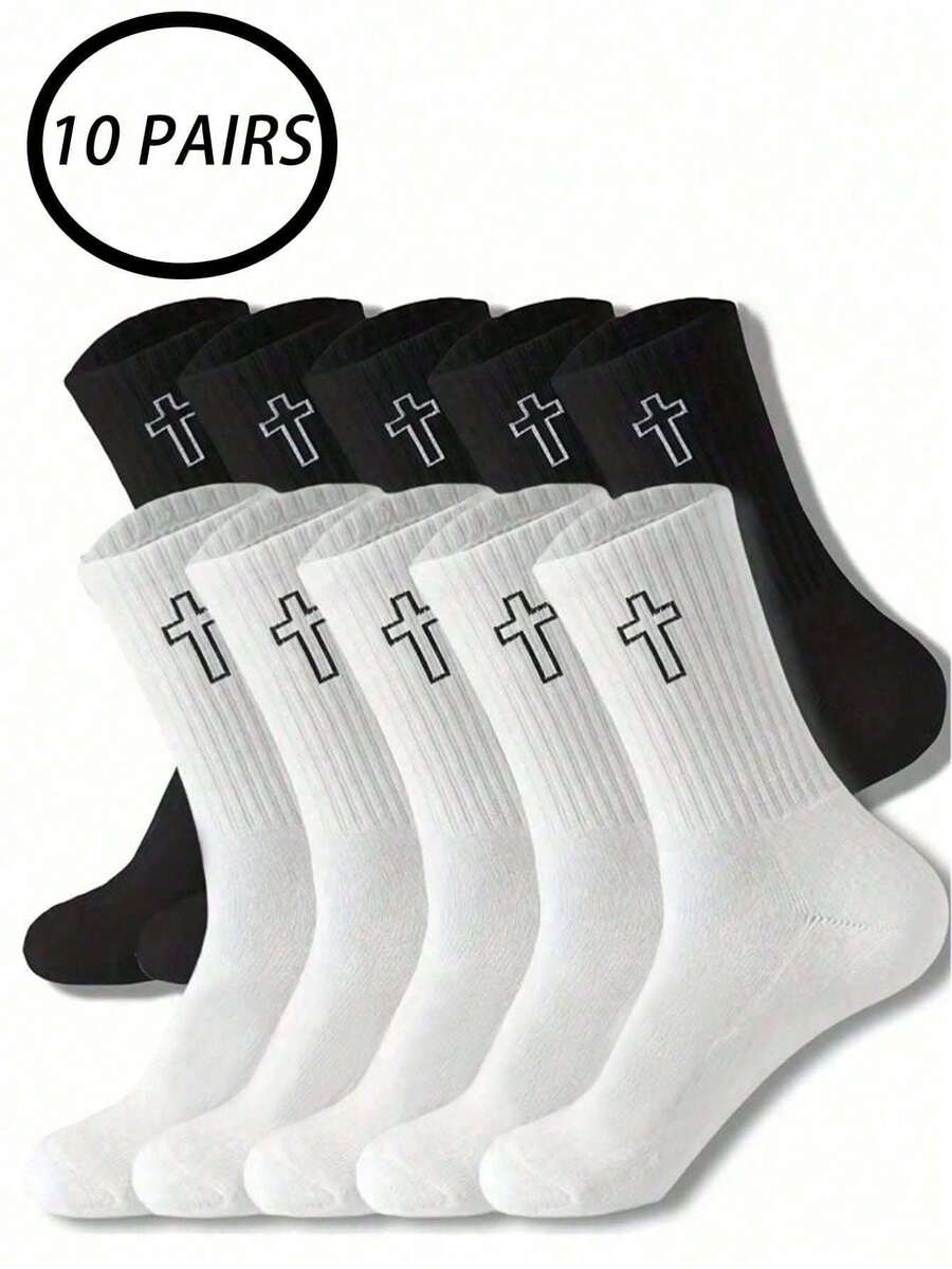 1/10 Đôi tất cổ ngắn kẻ sọc đen trắng, tất đôi tối giản unisex, tất thể thao thời trang đa năng - Nhiều màu - Xem 1