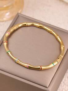 Bộ 3 chiếc/1 chiếc vòng tay nữ bằng thép không gỉ thiết kế hình tre kiểu cổ điển đơn giản, hoàn hảo để đeo hàng ngày khi đi nghỉ mát và làm quà tặng lãng mạn cho mẹ hoặc bạn gái. - Vàng - Xem 10