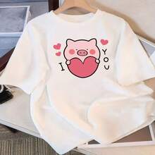 Camiseta Pura para Mujer Manga Corta Diseño de Nicho y Estampado 2025 Verano Nuevo Top Holgado de Manga Media y Ajustado para Mujer S-XXL - Blanco - Ver 1