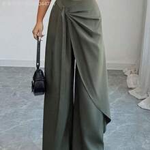 MewMuse. Elenzya Pantalones sueltos asimétricos elegantes y casuales para mujer - Verde - Ver 8