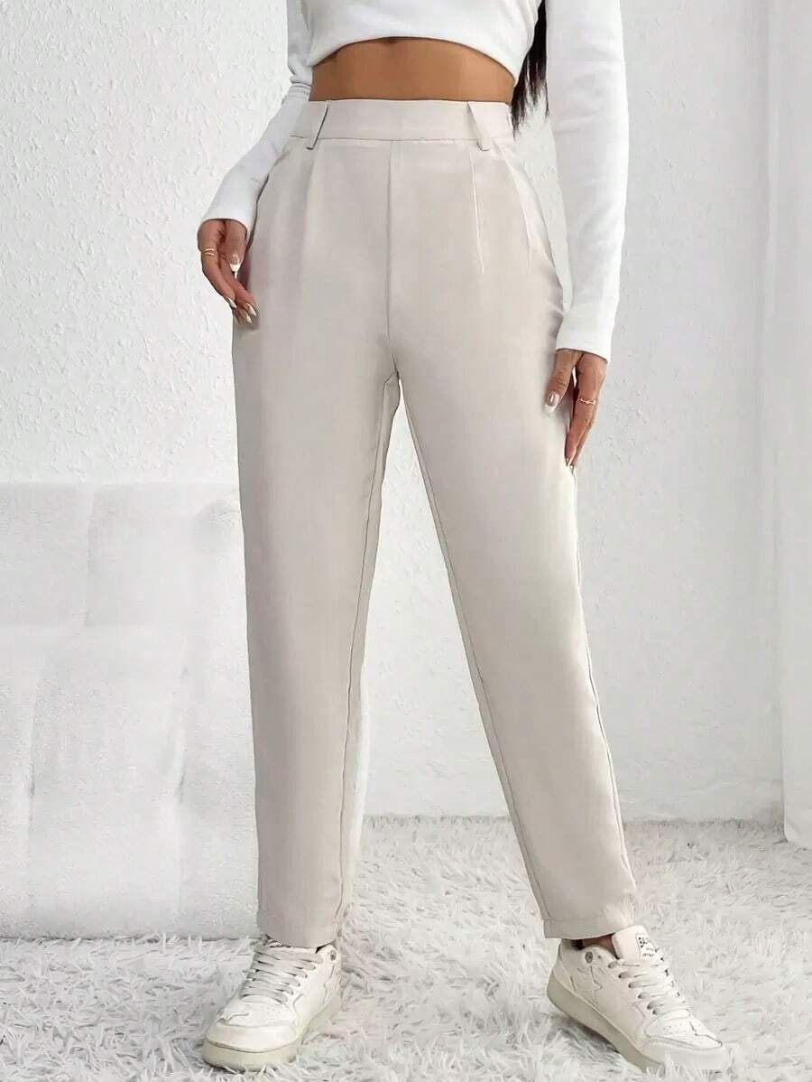 Pantalones zanahoria unicolor con fruncido - Albaricoque - Ver 1
