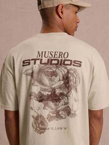 Short-Sleeved T-Shirt With Round Neck And Dropped Shoulders, Large Graphic Print On The Back By MUSERO STUDIOS, Essential For Spring And Summer - Red - View 7