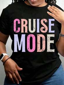 Camiseta de Algodón para Mujer con Diseño de Texto Colorido, Estilo Casual, Cuello Redondo, Tejido Suave y Cómodo, Elástico, Ideal para Uso Diario, Vacaciones, Viajes, Atuendo de Ocio, Regalo Perfecto para Familiares y Seres Queridos, Uso en Todas las Temporadas. - Negro - Ver 7