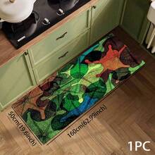 1 pieza Alfombra larga con estampado de hojas, felpudo de interior, alfombra de lado de cama, alfombra de piso de cocina, apta para sala de estar, lavandería, baño - Multicolor - Ver 6