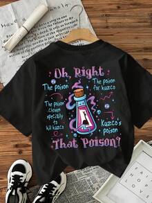 Women's Casual Sports T-Shirt With A "Poison" Theme In A Retro 90s Style - Featuring A Print Of Kuzco's Potion Pattern And The Lyrics To The Song "Poison," This Short-Sleeved, Crew-Neck T-Shirt Is Perfect For Pop Culture Enthusiasts (Iconic Letter T-Shirt). 100% Cotton - 黑色 - 查看 8