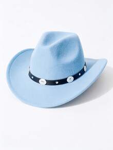 1pc Women's , Western Cowboy Solid Color Heart-Shaped Crown Rolled Brim Felt, Decorated With Silver Chain Circle, Suitable For Outdoor Party, Performance, Hiking, Unisex Versatile Style - Multicolor - View 19
